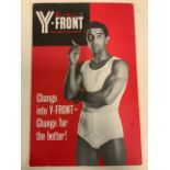 A Cardboard advertising sign for Y Fronts. W:23cm x H:35.5cm