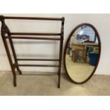 A towel rail also with a oval Edwardian mirror. W:50cm x H:90cm