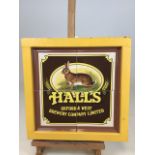 A Halls Oxford & West Brewery tiled advertising sign. Four tiles set into a frame W:41cm x H:41cm