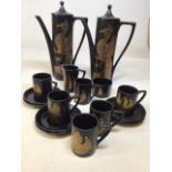 Phoenix coffee set design by John Cuffley for Portmeirion. Comprising six cups and saucers, jug,