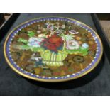 A large Chinese cloisonne charger in good condition. W:31cm x H:31cm