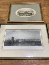 Brighton Chain Pier engraving by R Wallis, 140 x 287 mm also with a coloured engraving of a tin mine