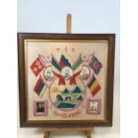 First World War Egyptian silk embroidery dated 1917 W:55cm x H:55cm
