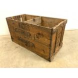 A Vintage pine advertising crate. Walter Easterbrook, Okehampton. W:69cm x D:34cm x H:36cm