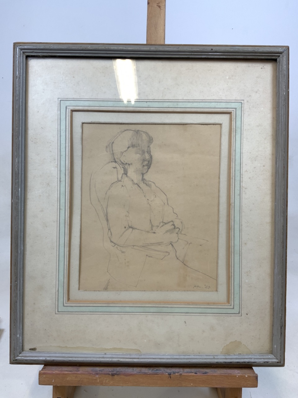 Philip Matthews (British b.) pencil sketch Signed of a seated figure in pencil P.M 48. - Bild 2 aus 6