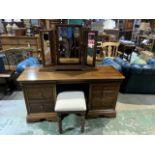 A Willis and Gambier dressing table, tryptich mirror and stool. W:150cm x D:52cm x H:78cm