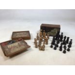 A chess set - Club Box of Wood Chessmen circa 1929. Tallest piece 10cm also with two boxes of