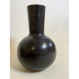 A Large bronze oriental vase with bulbous base H:31cm