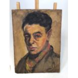 Hal Woolf ( British, 1902-1962) Self portrait. Oil on board - damage to top edge. Label to reverse