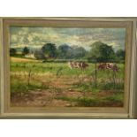 Gregory Davies. (British 20th century) Cattle at Farringdon landscape. W:53cm x H:38cm