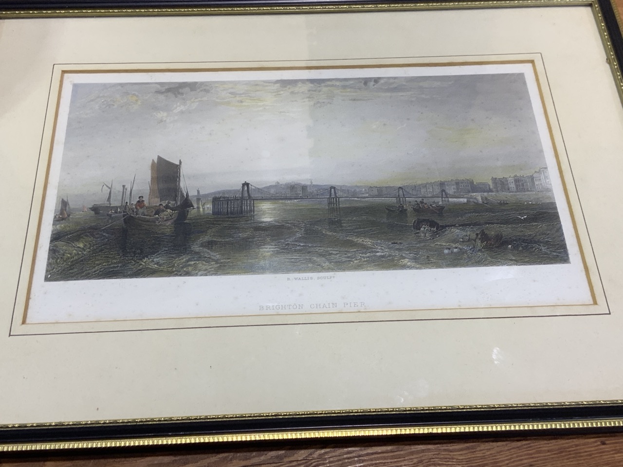 Brighton Chain Pier engraving by R Wallis, 140 x 287 mm also with a coloured engraving of a tin mine - Bild 2 aus 4