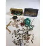 A quantity of costume jewellery, beads and earrings