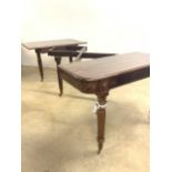 A Regency mahogany lazy tong action dining table in the manor of Gillows with reeded legs and