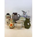 Jugs and vases including Clarice Cliff, Myott,, Dartmouth, Burleigh and others