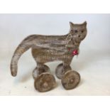 A vintage folk art style cat on wheels W:43cm x H:40cm