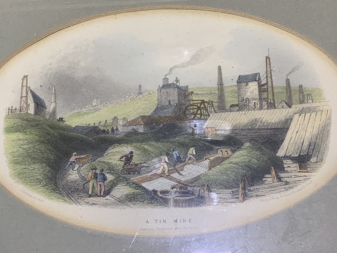 Brighton Chain Pier engraving by R Wallis, 140 x 287 mm also with a coloured engraving of a tin mine - Bild 3 aus 4