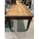 A rustic pine kitchen table with a drawer to each side. W:152cm x D:90cm x H:80cm