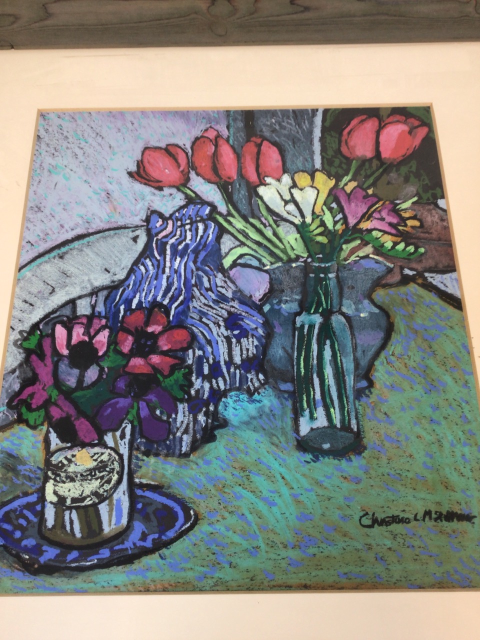 Christine McArthur - (Scottish 1953) Pastel on paper entitled Tulips, Freesia and Anemones. Signed - Bild 5 aus 6