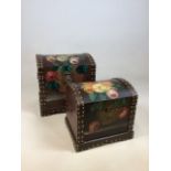 A pair of hand painted dome top chests W:37cm x D:29cm x H:38cm