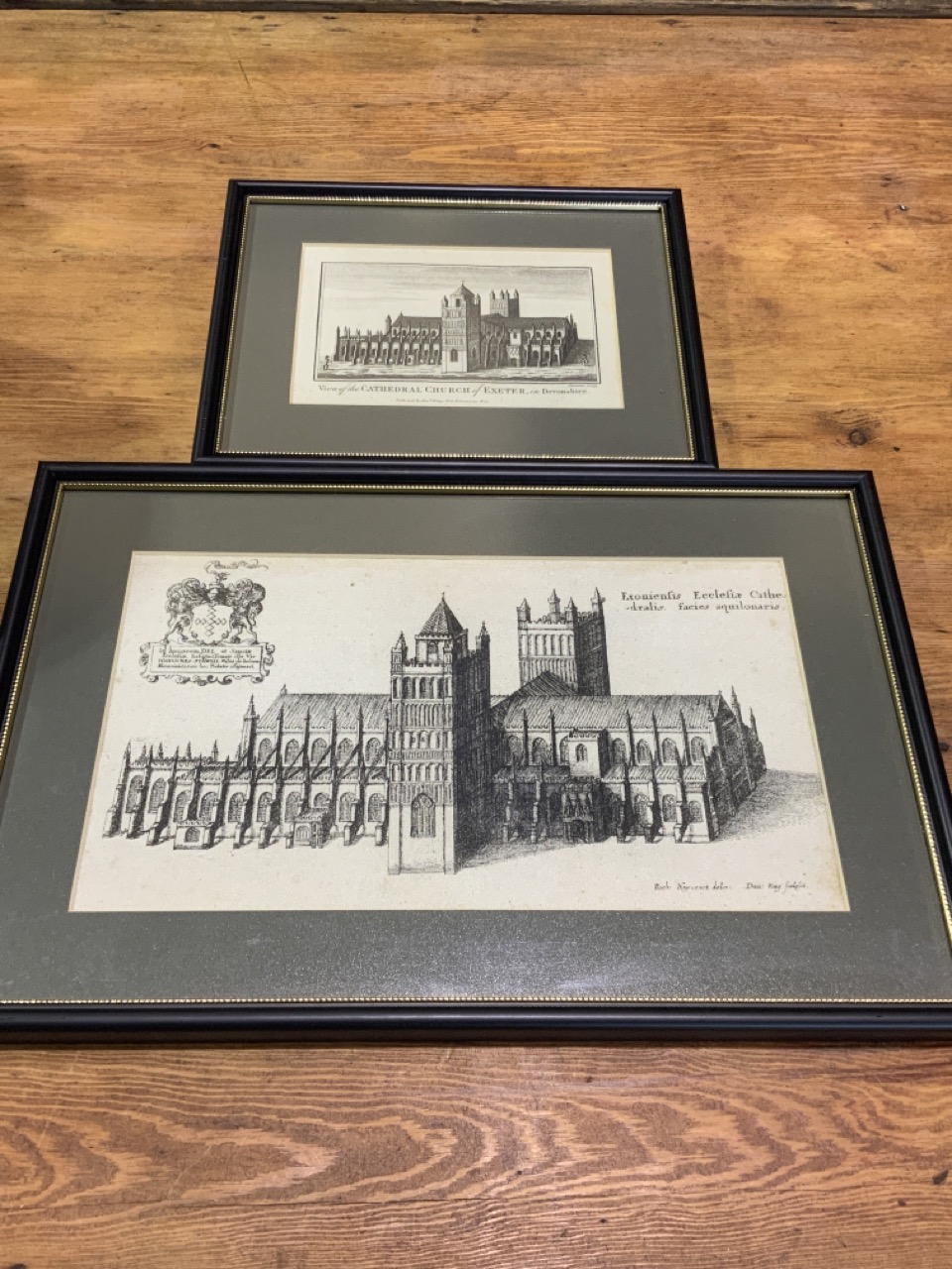 View of the cathedral church of Exeter in Devonshire, copper line engraving 82 x 148 m, by