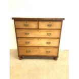 A Late 19th early 20th century mahogany veneered chest of drawers with two short over three long