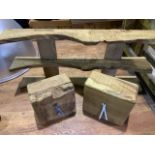 Two chunky wooden clocks and a rustic set of small shelves. W:17cm x D:8cm x H:16cm