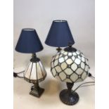 Two Tiffany style lamps with two others H:37cm Tallest Tiffany style lamp