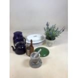 Vintage enamelware also with a nutmeg grater and other items