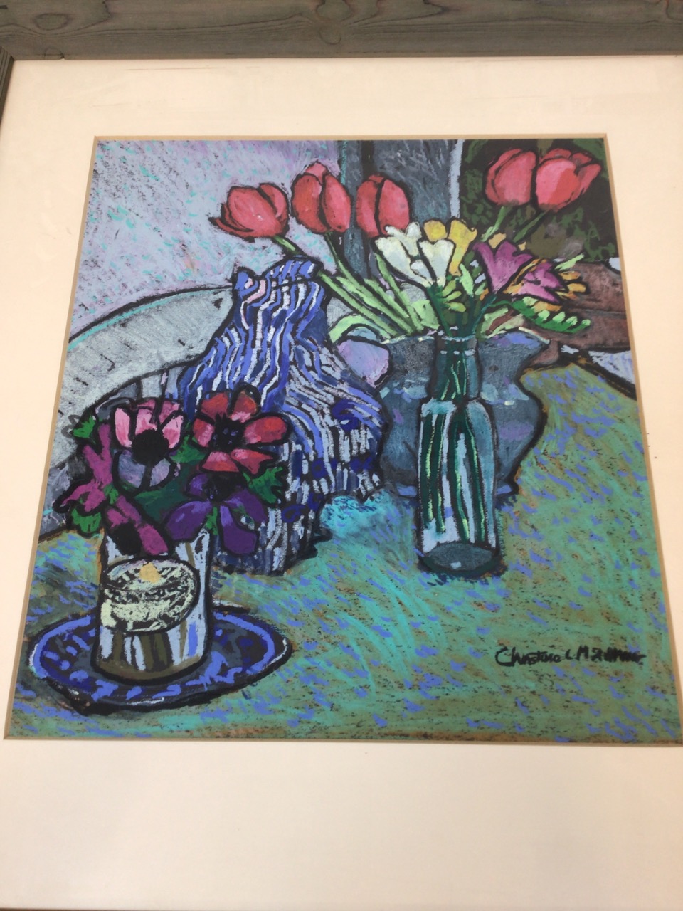 Christine McArthur - (Scottish 1953) Pastel on paper entitled Tulips, Freesia and Anemones. Signed - Bild 2 aus 6