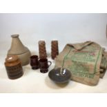 A Peter Arnold stoneware pot with cover H: 35cm also with a Hornsea Heirloom flour jar and a pair of