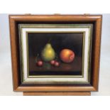 A still life of fruit - oil on canvas indistinctly signed W:39cm x H:35cm