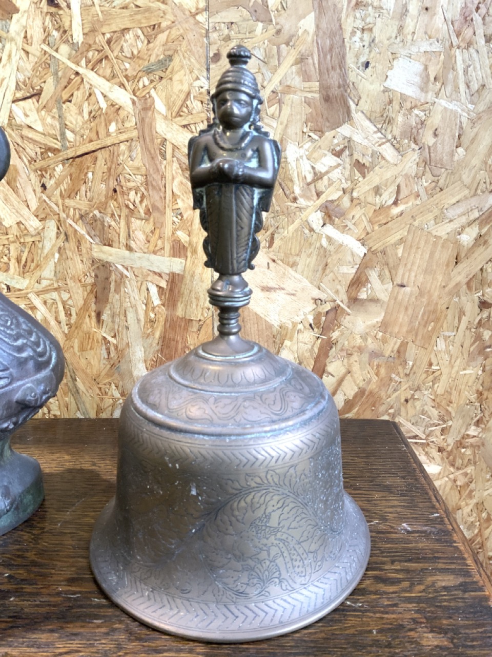 A Large eastern brass bell also woth an eastern heavy metal vase with no base. Height of bell :29cm - Image 2 of 5