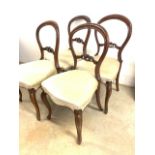 Four Victorian balloon back dining chairs. H:45cm