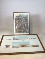 A framed print of elevations form Pompei W:104cm x H:63 also with a signed print of Edinburgh by