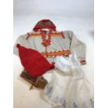 A vintage wool decorative National costume possible Northern European, tunic, belt and hat, also