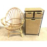 A bentwood bamboo chair also with wicker style storage drawers. W:34cm x D:44cm x H:79cm