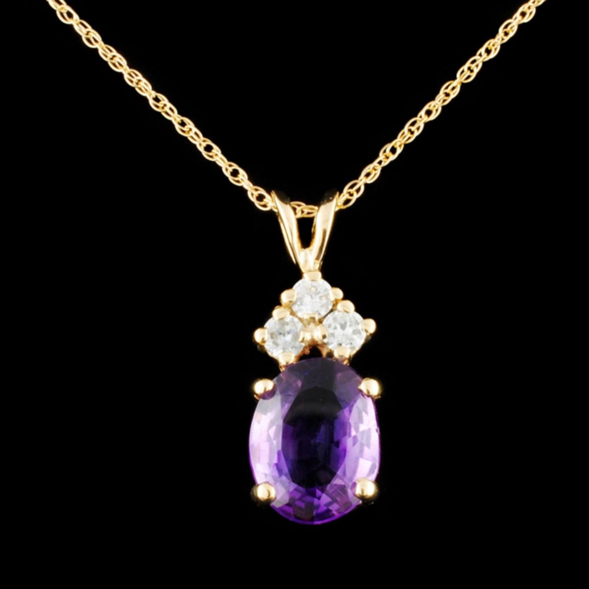 14K Gold 3.00ct Amethyst & 0.26ctw Diamond Pendant