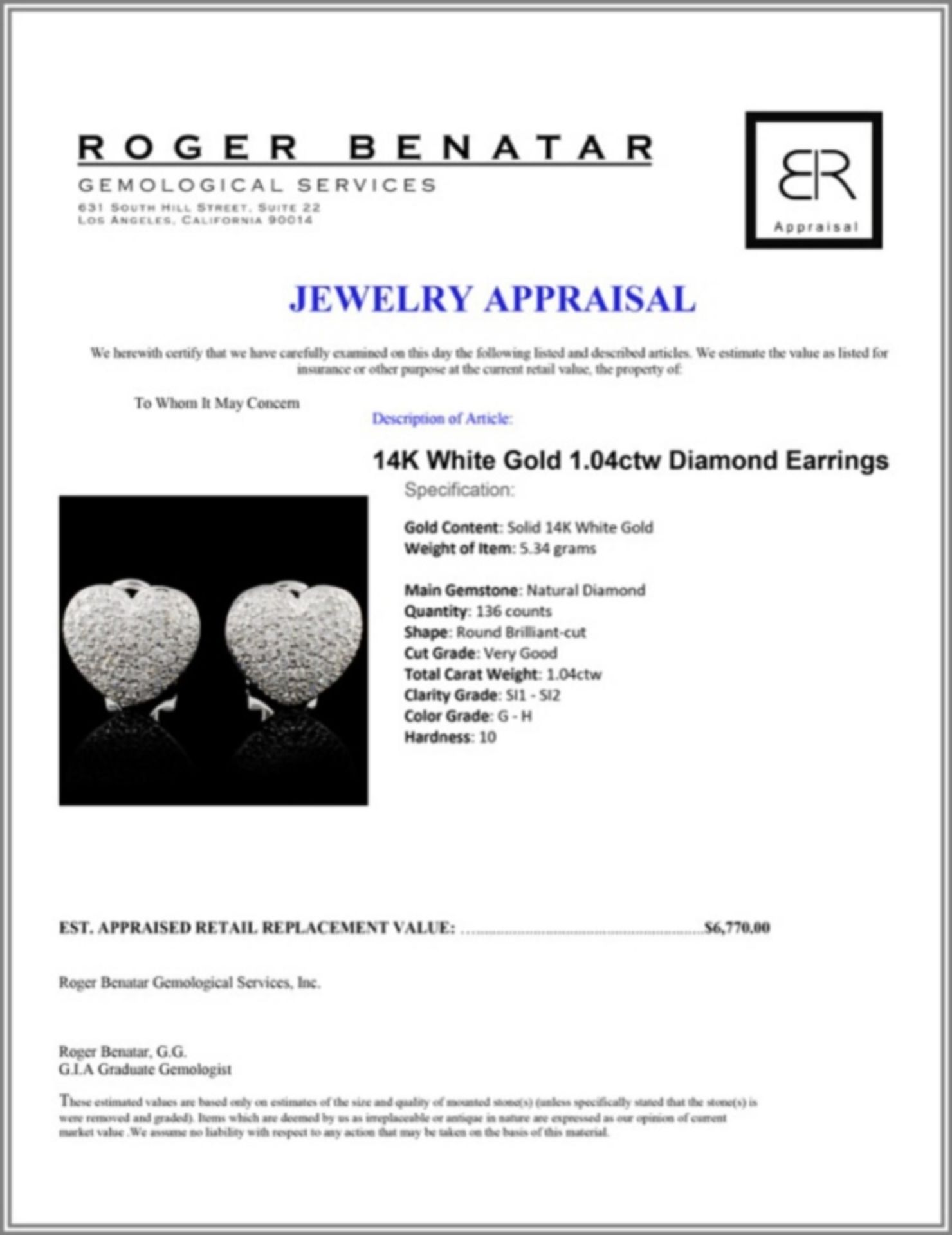 14K White Gold 1.04ctw Diamond Earrings - Image 3 of 3