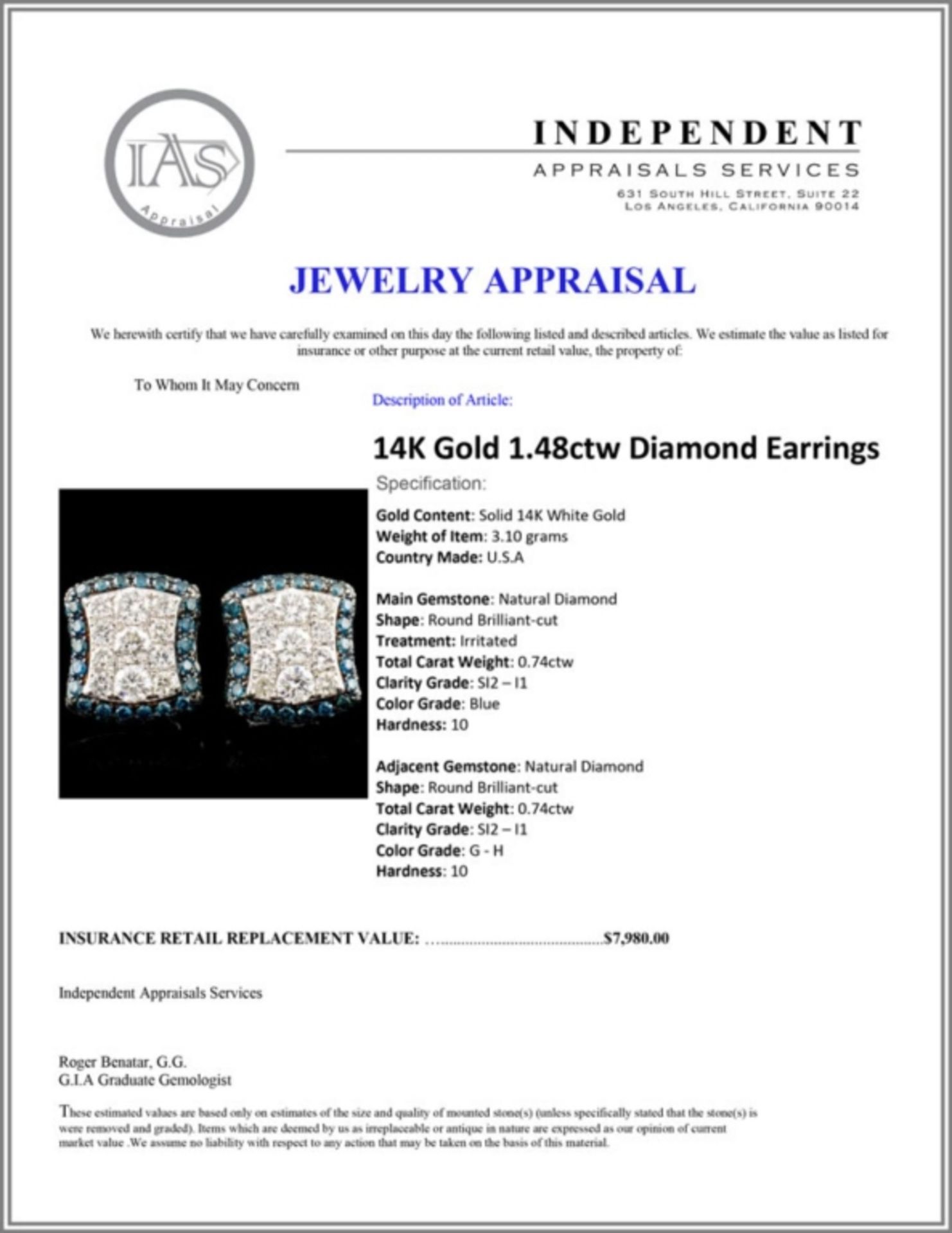 14K Gold 1.48ctw Diamond Earrings - Image 3 of 3