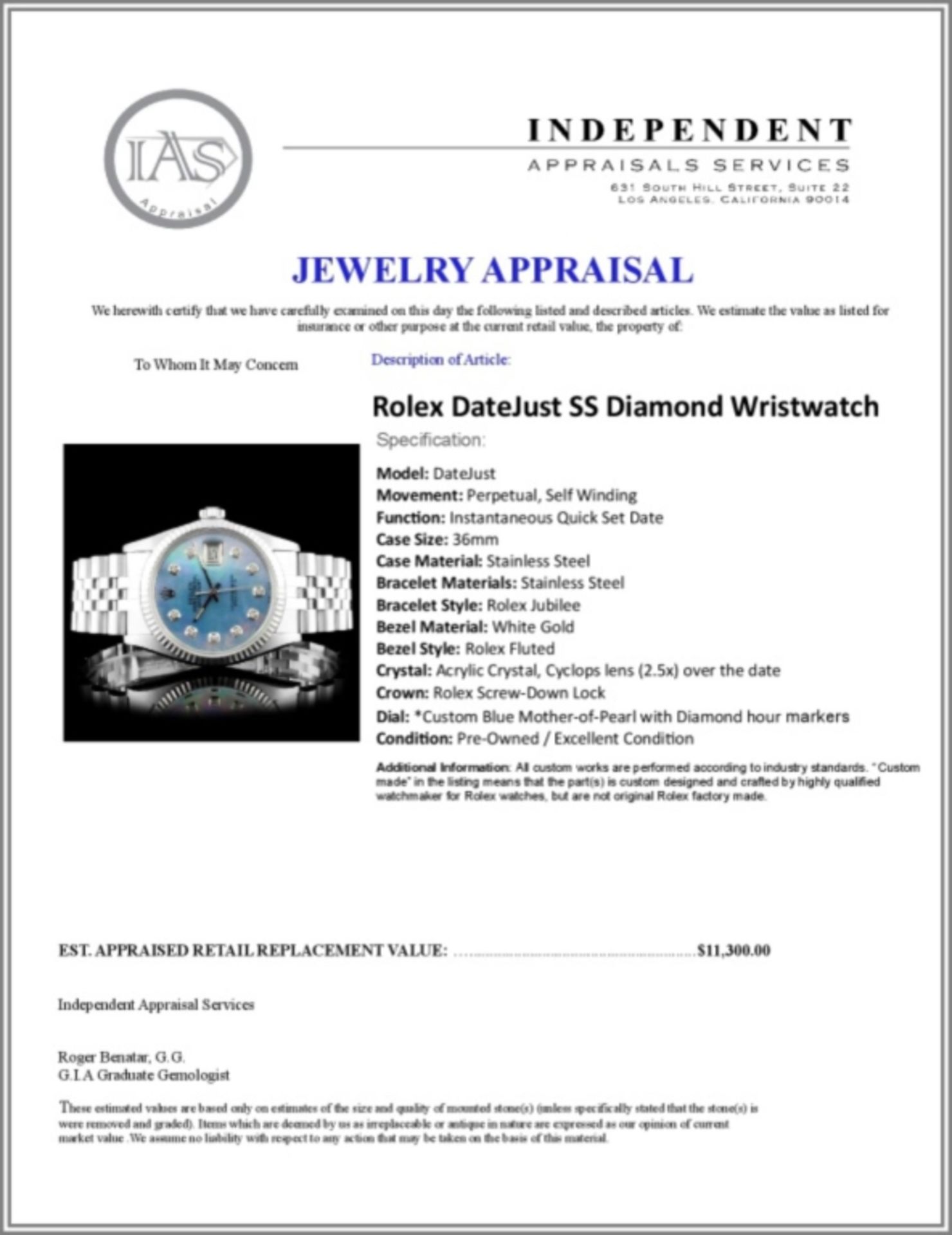 Rolex DateJust SS Diamond Wristwatch - Image 7 of 7