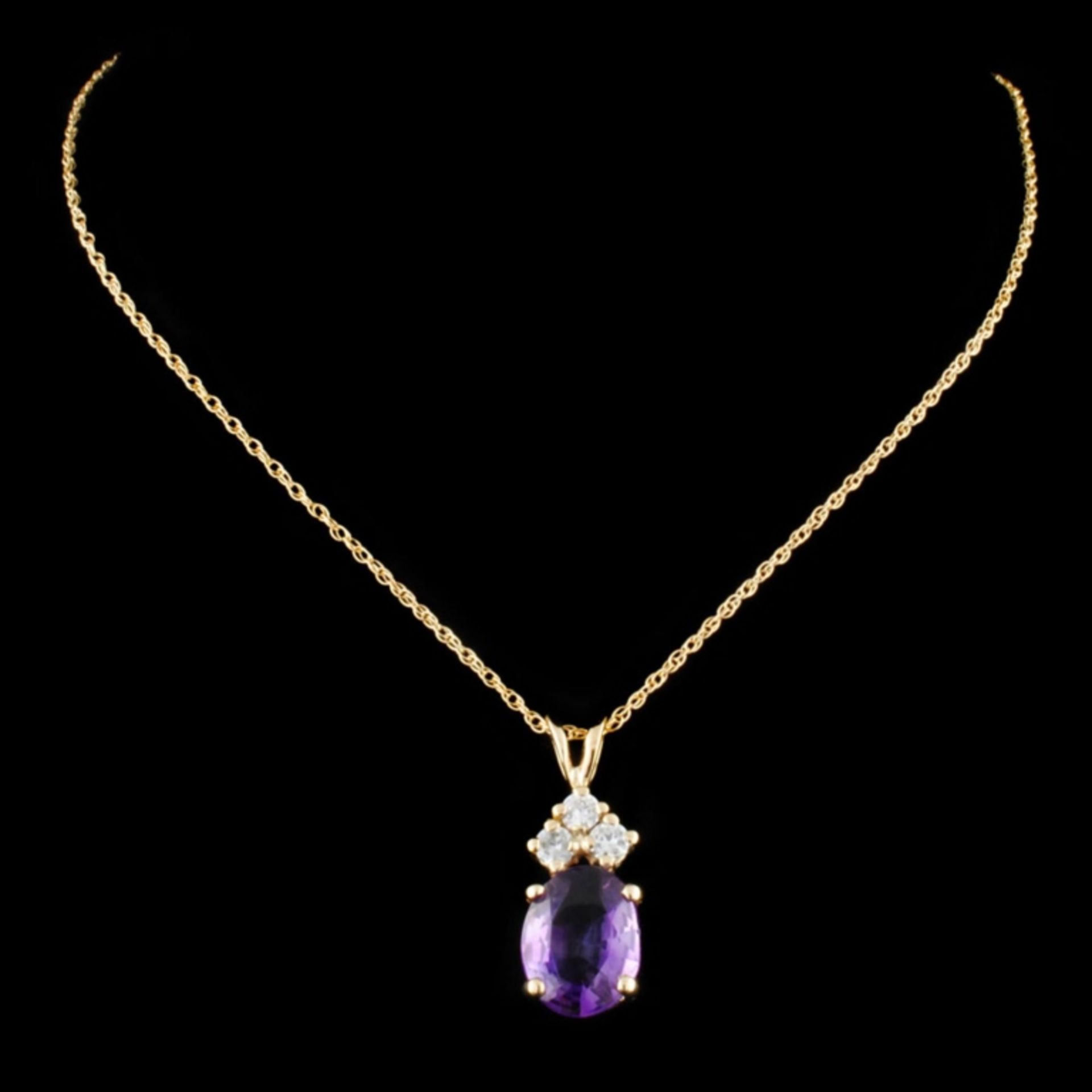 14K Gold 3.00ct Amethyst & 0.26ctw Diamond Pendant - Image 2 of 4