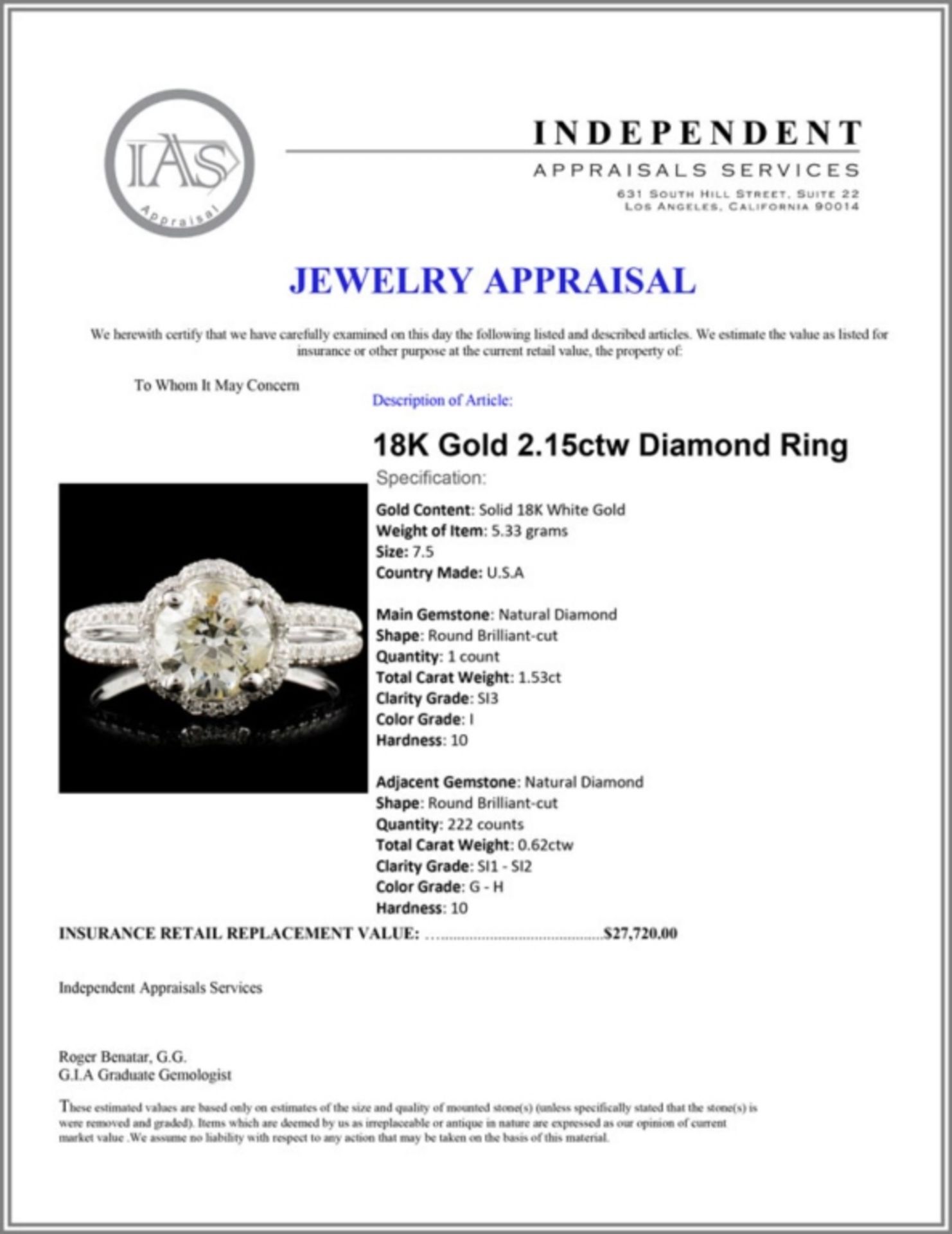 18K Gold 2.15ctw Diamond Ring - Image 5 of 5