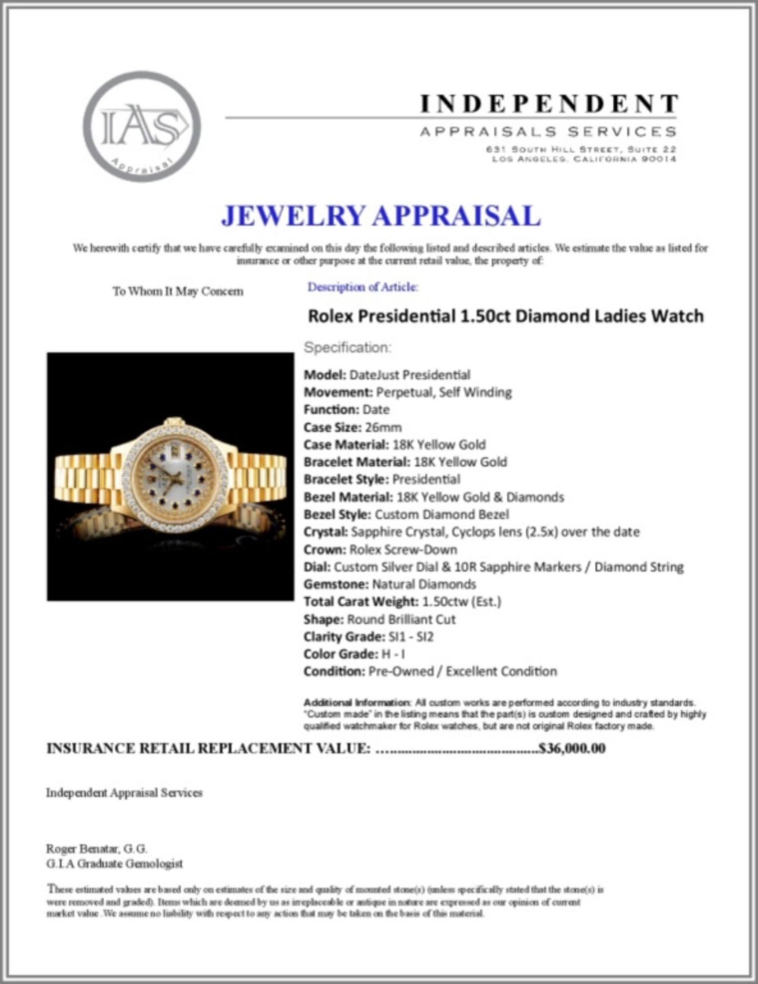 Rolex Presidential Diamond Ladies Watch - Image 6 of 6