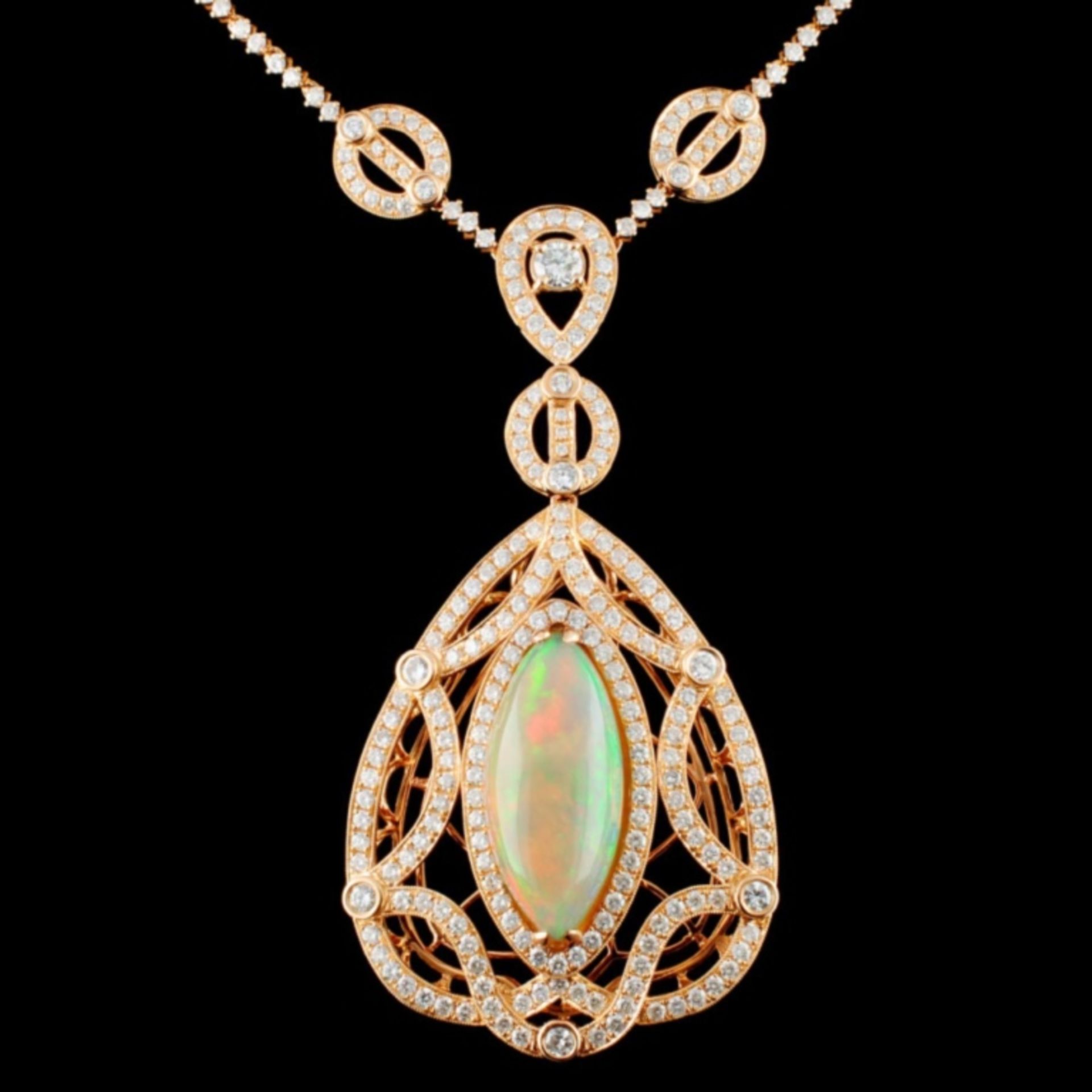 18K Gold 9.43ct Opal & 4.86ctw Diamond Necklace - Image 2 of 4