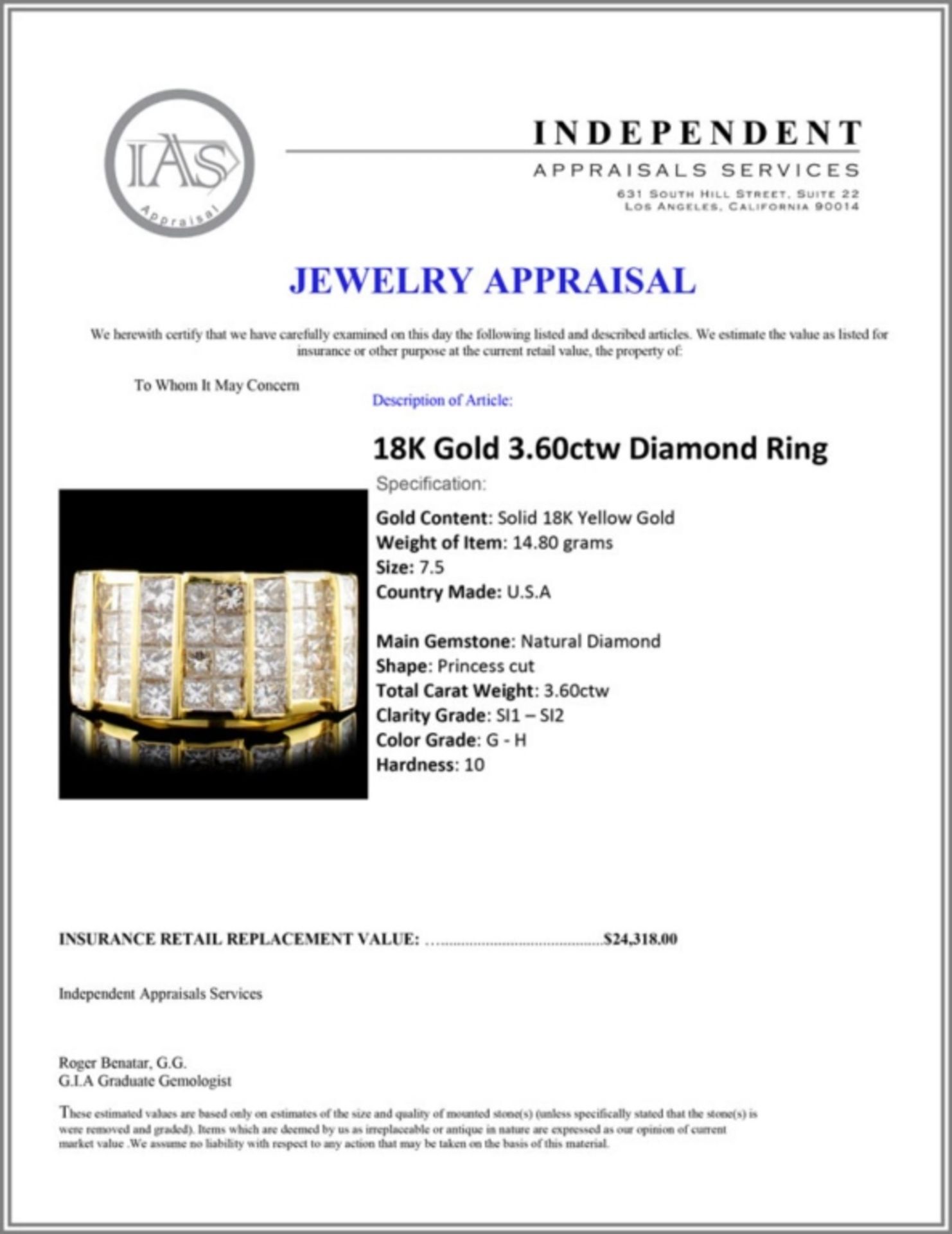 18K Gold 3.60ctw Diamond Ring - Image 5 of 5