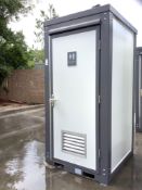 UNUSED PORTABLE SINGLE BATHROOM UNIT, 1 STALL, ELECTRIC & PLUMBING HOOK UP WITH EXTERIOR PLUMBING CO