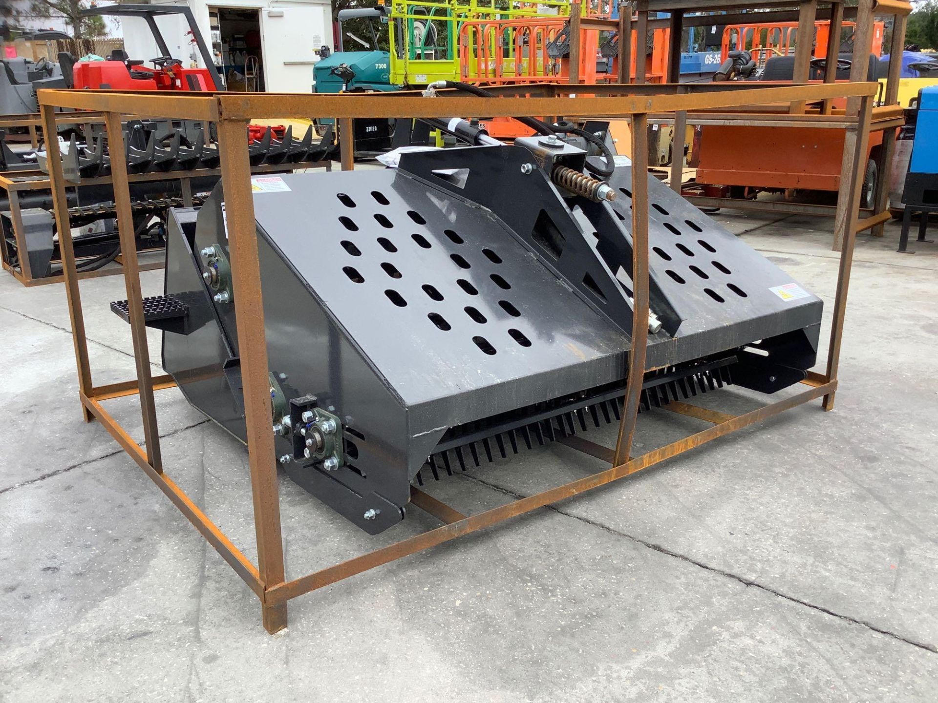 UNUSED LANDHONOR LANDSCAPE RAKE ATTACHMENT FOR UNIVERSAL SKID STEER, MANUAL & CONTROLLER INCLUDED, A