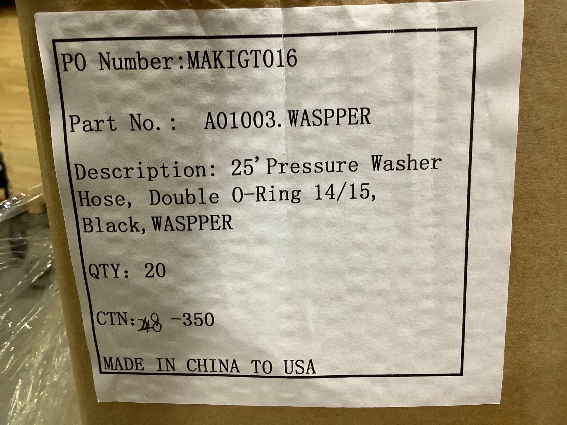 PALLET OF WASPPER 25FT PRESSURE WASHER HOSE, APPROX 1/4” MAX 3200PSI , APPROX 200 TOTAL ( APPROX 20 - Image 3 of 7