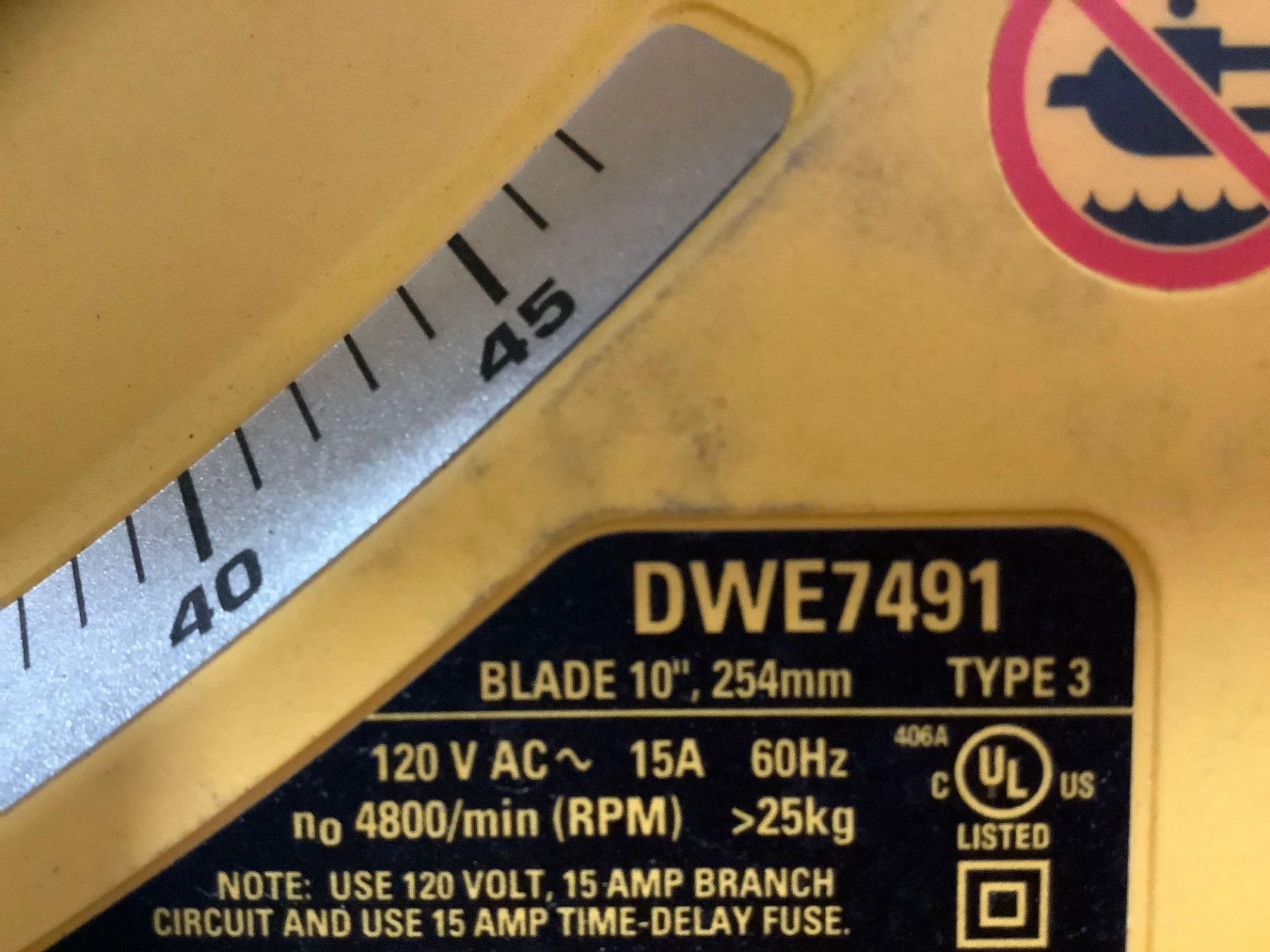 DEWALT PORTABLE TABLE SAW TYPE 3 MODEL DWE7491, ELECTRIC, APPROX BLADE 10”, APPROX 4800 RPM, RUNS AN - Image 11 of 12
