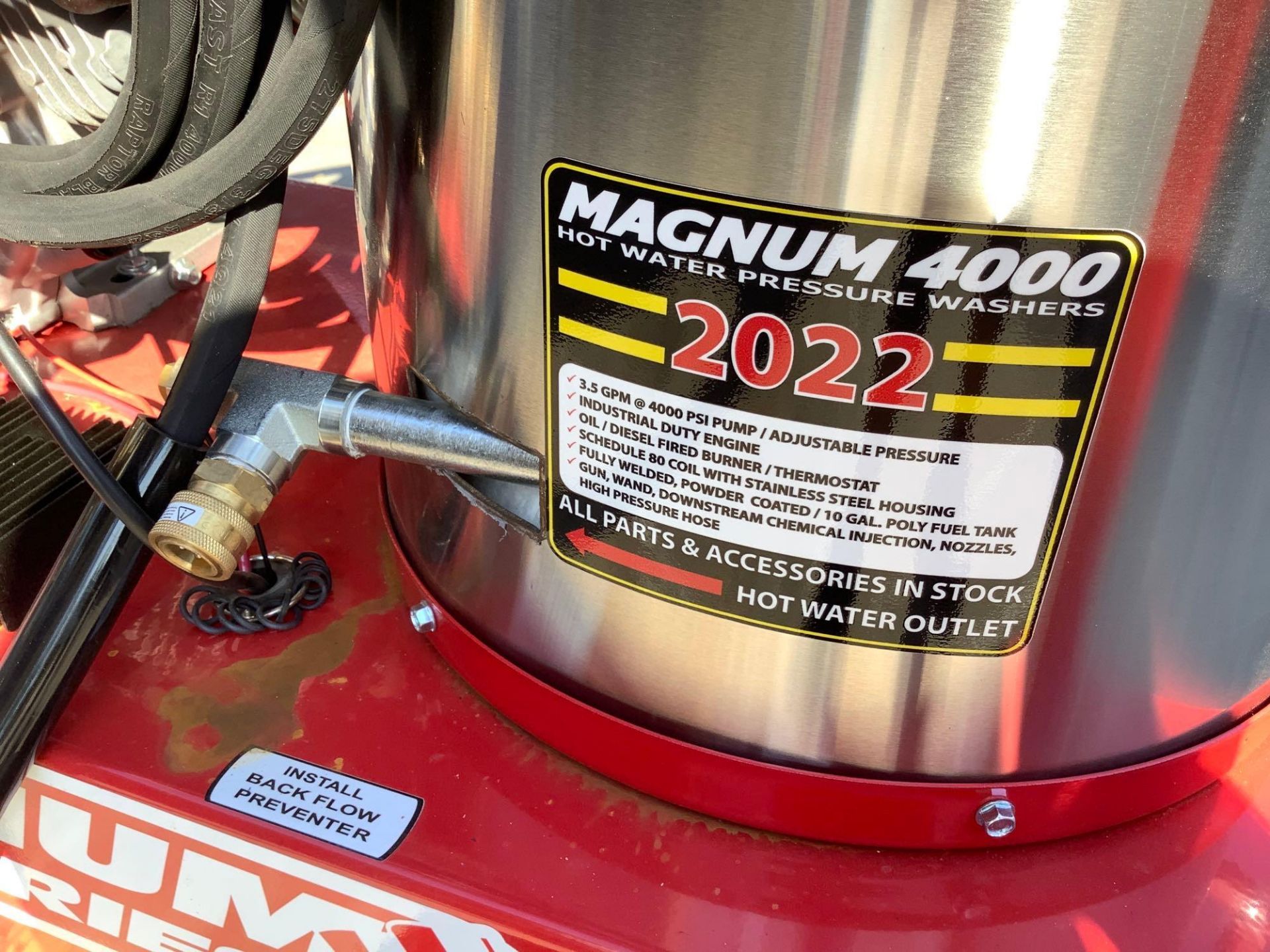 UNUSED 2022 MAGNUM 4000 SERIES GOLD HOT WATER PRESSURE WASHER,DIESEL GAS POWER, ELECTRIC START, APPR - Image 14 of 15